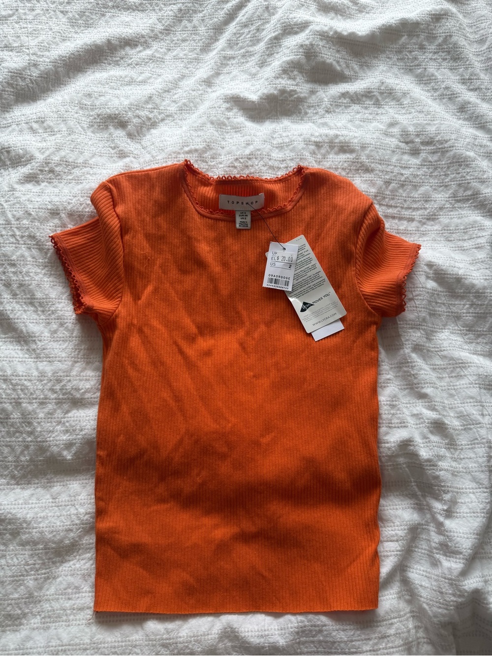 Topshop Orange Ribbed Short-Sleeve Crewneck Sweater